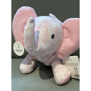 Little Me DAMASK ELEPHANT Pink Baby Rattle Stuffed Animal Toy Medallion Flower